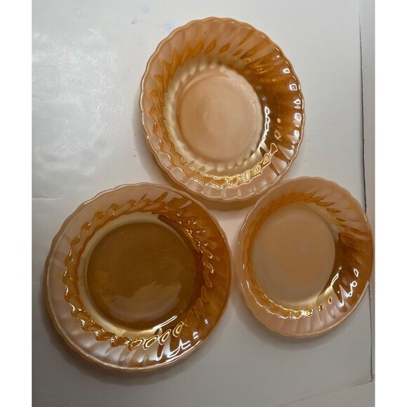 Fire King Anchor Hocking Peach Luster Vegetable-Soup Bowls, set of 3 - Picture 1 of 8